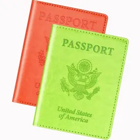 Green & Orange Passport Holder, Cruise Essentials Passport Wallet Cover Case for Family Women Men, Travel Must Haves Passport Book Protector