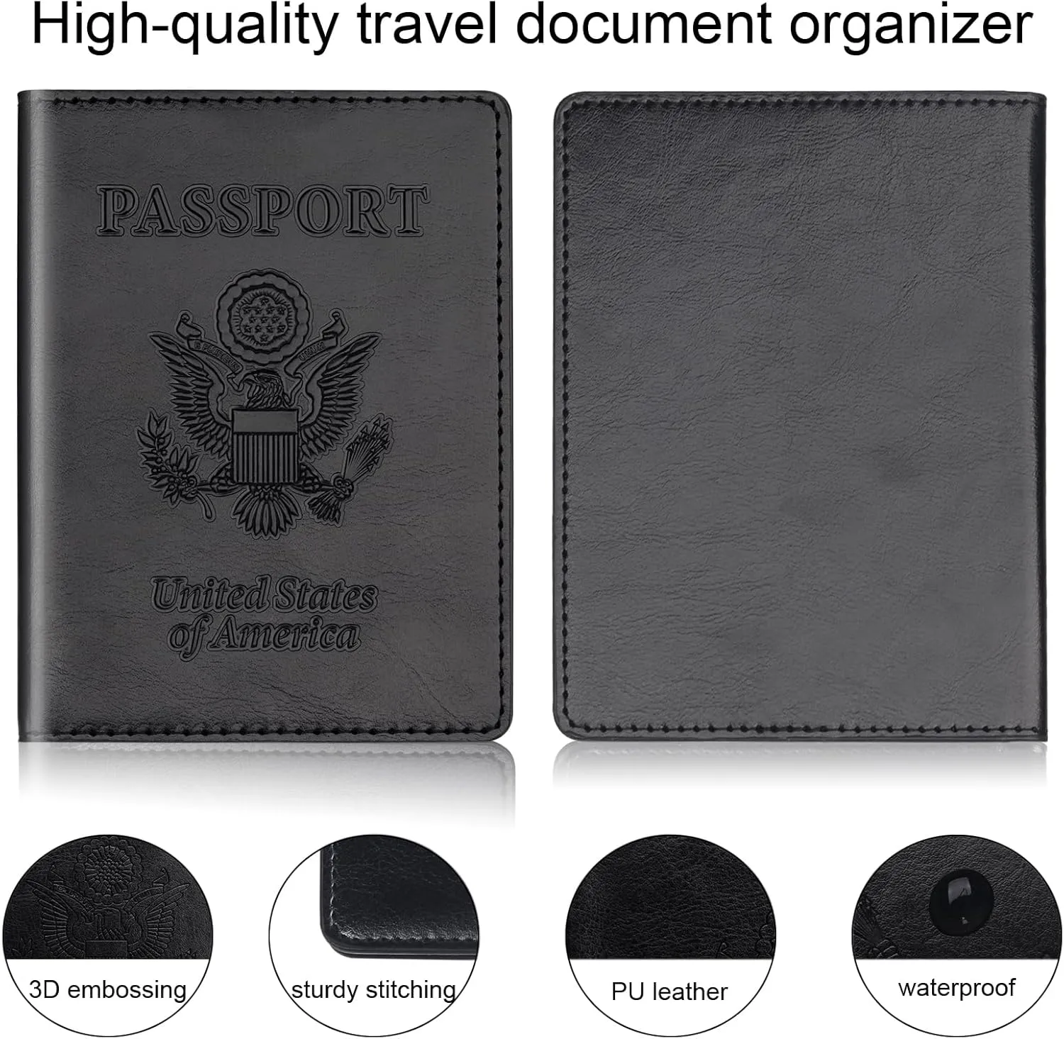 Herain Black & Dark Blue Passport Holder for Travel, Passport Cover Wallet Case 2 Pack Women Men Family Cruise Ship Essentials, Passport Book Holders Travel Vacation Must Haves