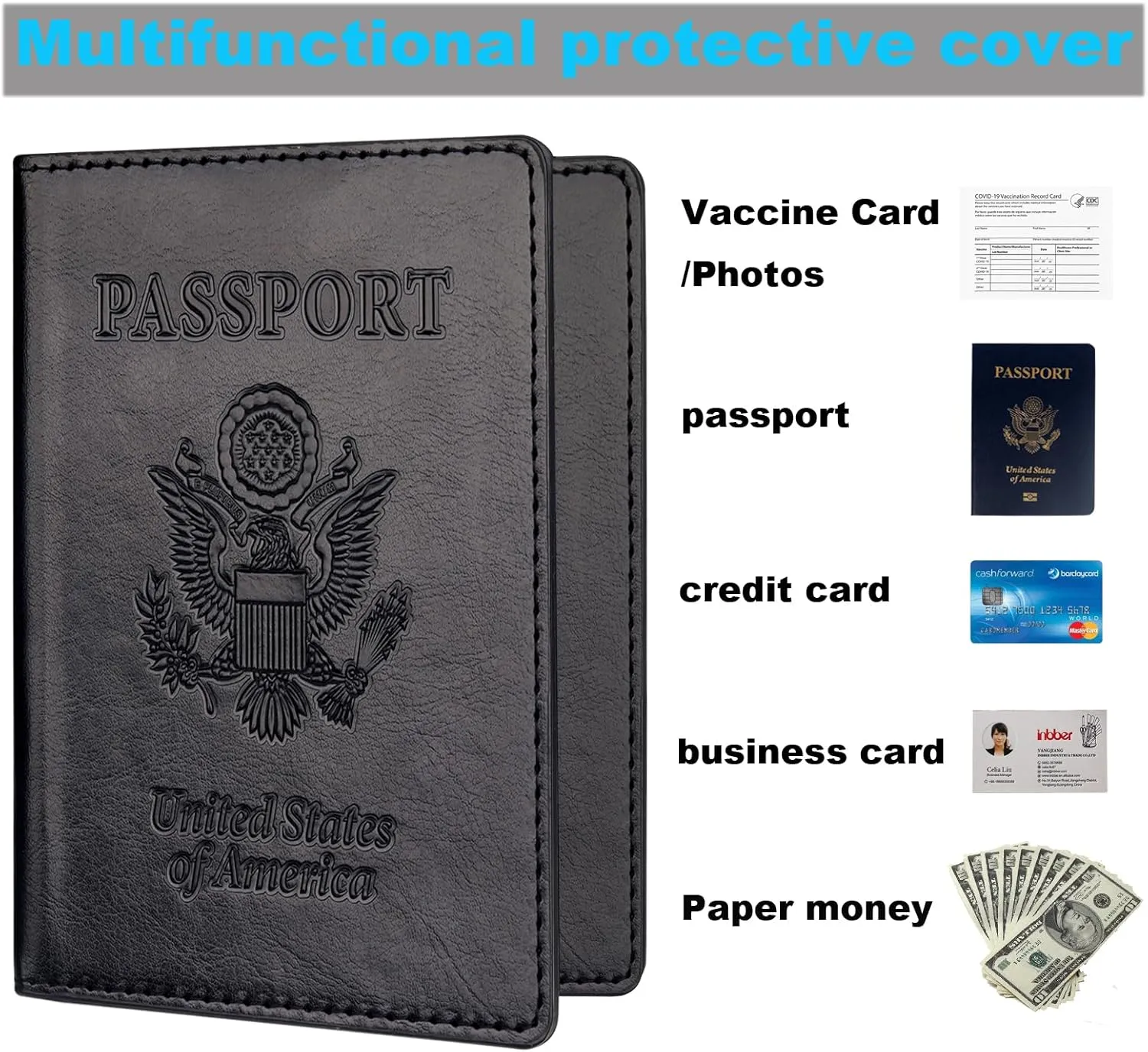 Herain Black & Dark Blue Passport Holder for Travel, Passport Cover Wallet Case 2 Pack Women Men Family Cruise Ship Essentials, Passport Book Holders Travel Vacation Must Haves