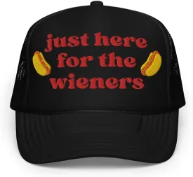 Just Here for The Wieners Foam Trucker Hat Embroidered 4th of July Baseball Hat Independence Day Gifts Funny Hot Dog Hats