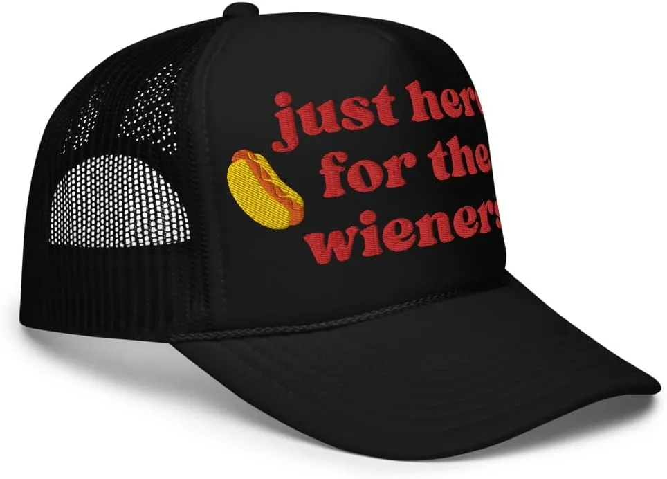 Just Here for The Wieners Foam Trucker Hat Embroidered 4th of July Baseball Hat Independence Day Gifts Funny Hot Dog Hats