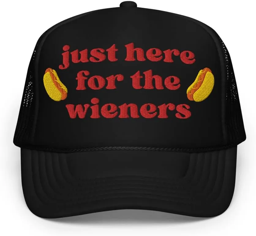 Just Here for The Wieners Foam Trucker Hat Embroidered 4th of July Baseball Hat Independence Day Gifts Funny Hot Dog Hats