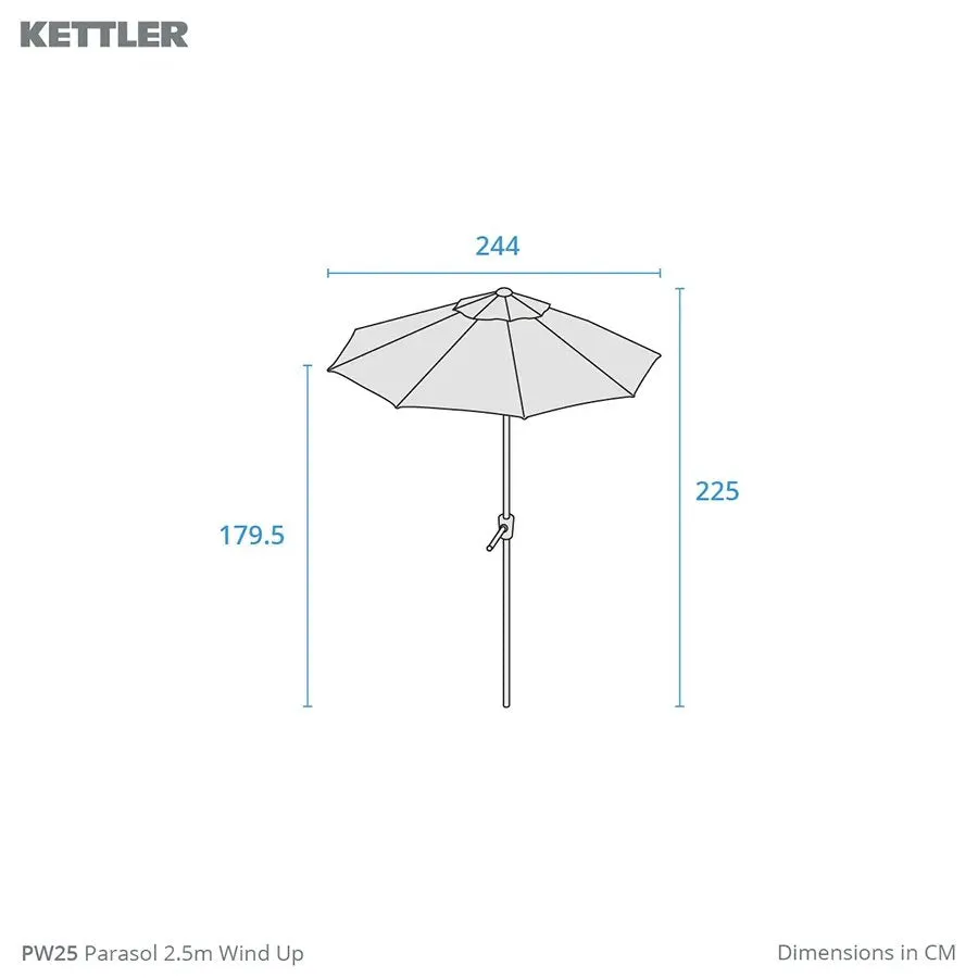 Kettler 2.5m Taupe Wind-Up Tilting Parasol