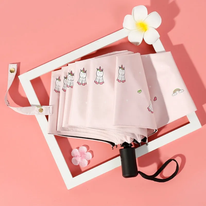 Kids Umbrella Cartoon Unicorn Windproof Automatic Folding Umbrella