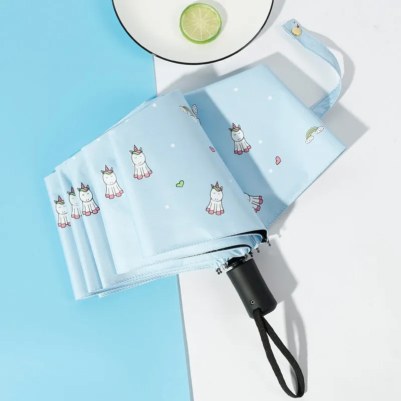 Kids Umbrella Cartoon Unicorn Windproof Automatic Folding Umbrella