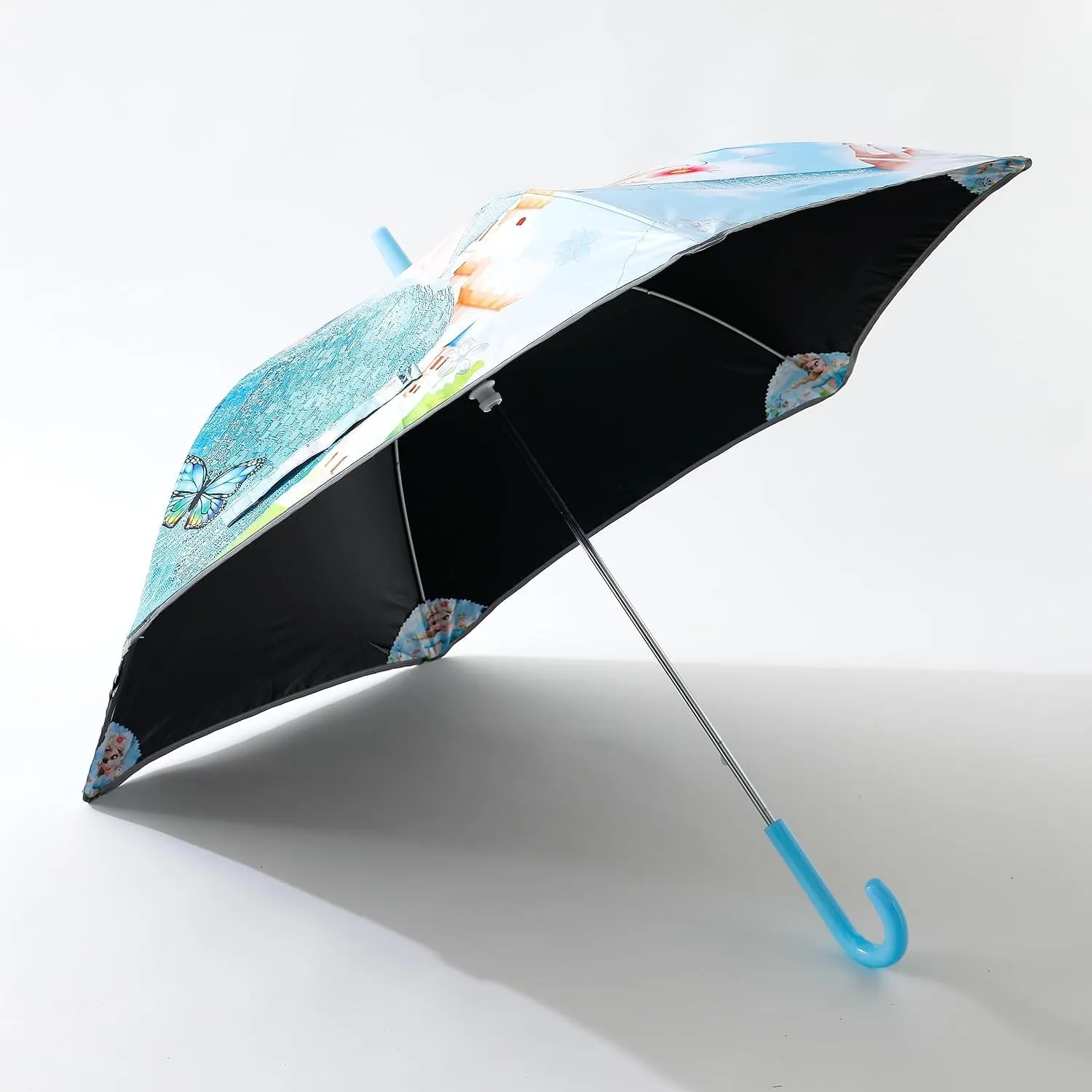 Kuber Industries Disney Frozen Print Umbrella For Kids|Automatic Umbrella For Rain-Pack of 4 (Sky Blue)