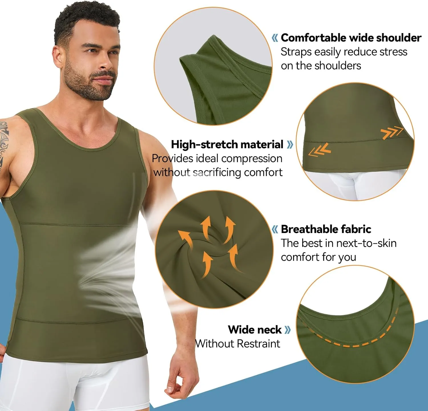 Mens Body Shaper, Compression Shapewear Vest Slimming Undershirt Tank Top, Tummy Control Chest, Hide Gynecomastia
