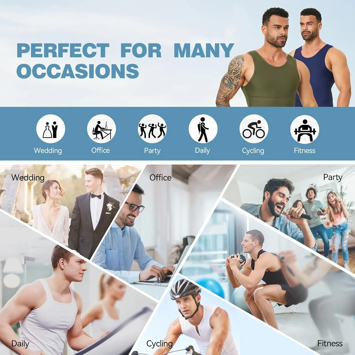 Mens Body Shaper, Compression Shapewear Vest Slimming Undershirt Tank Top, Tummy Control Chest, Hide Gynecomastia