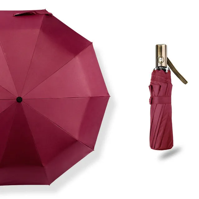 MUERHUA New Luxury Automatic Three Folding Male Commercial Compact Large Strong Frame Windproof Umbrellas Business 10K Parasol