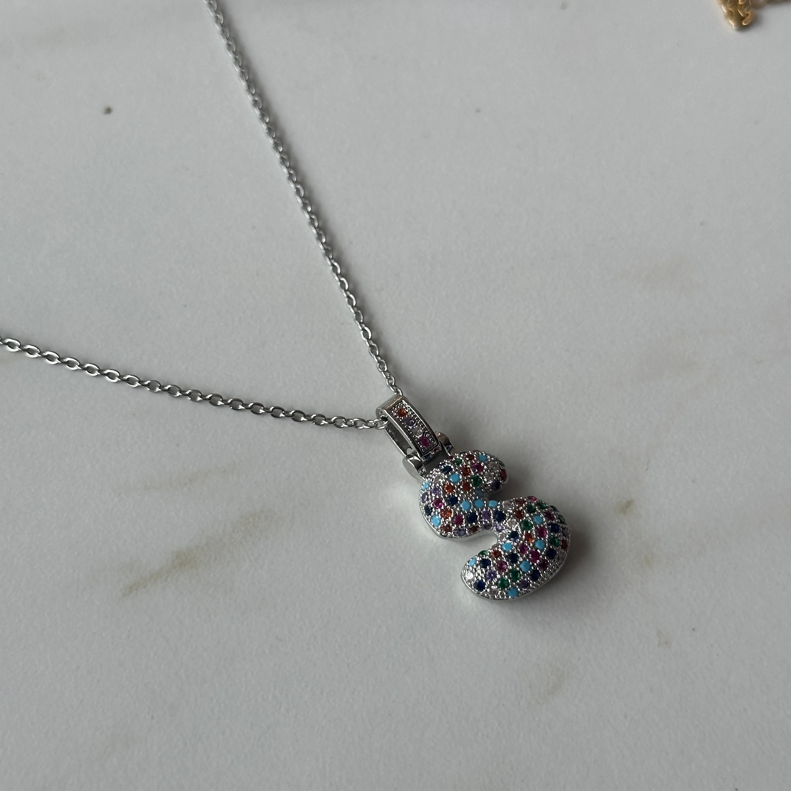 multicoloured balloon initial letter pendant