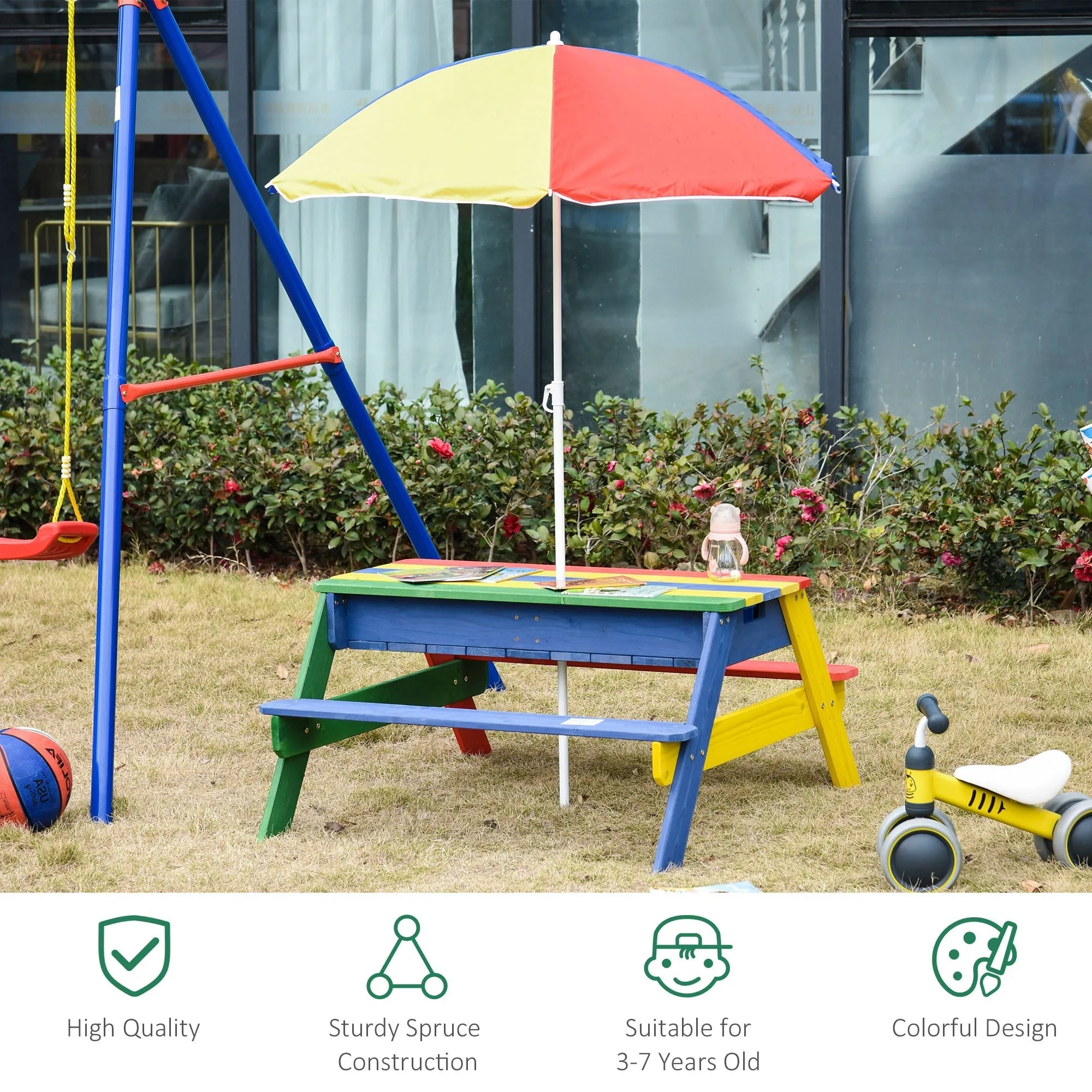 Outsunny Kids Picnic Bench - Multi-coloured