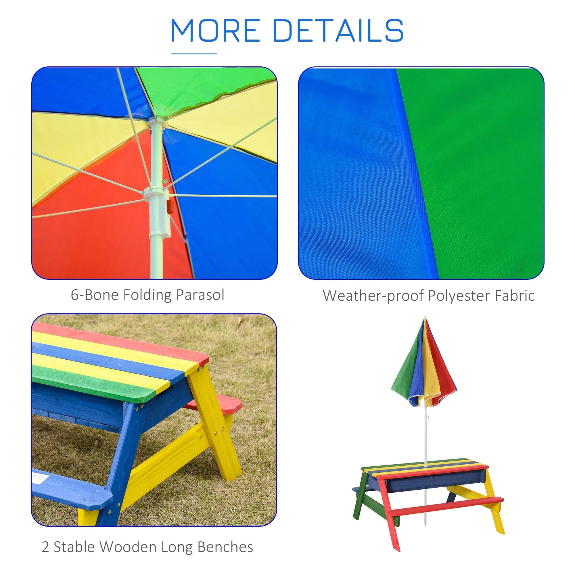 Outsunny Kids Picnic Bench - Multi-coloured