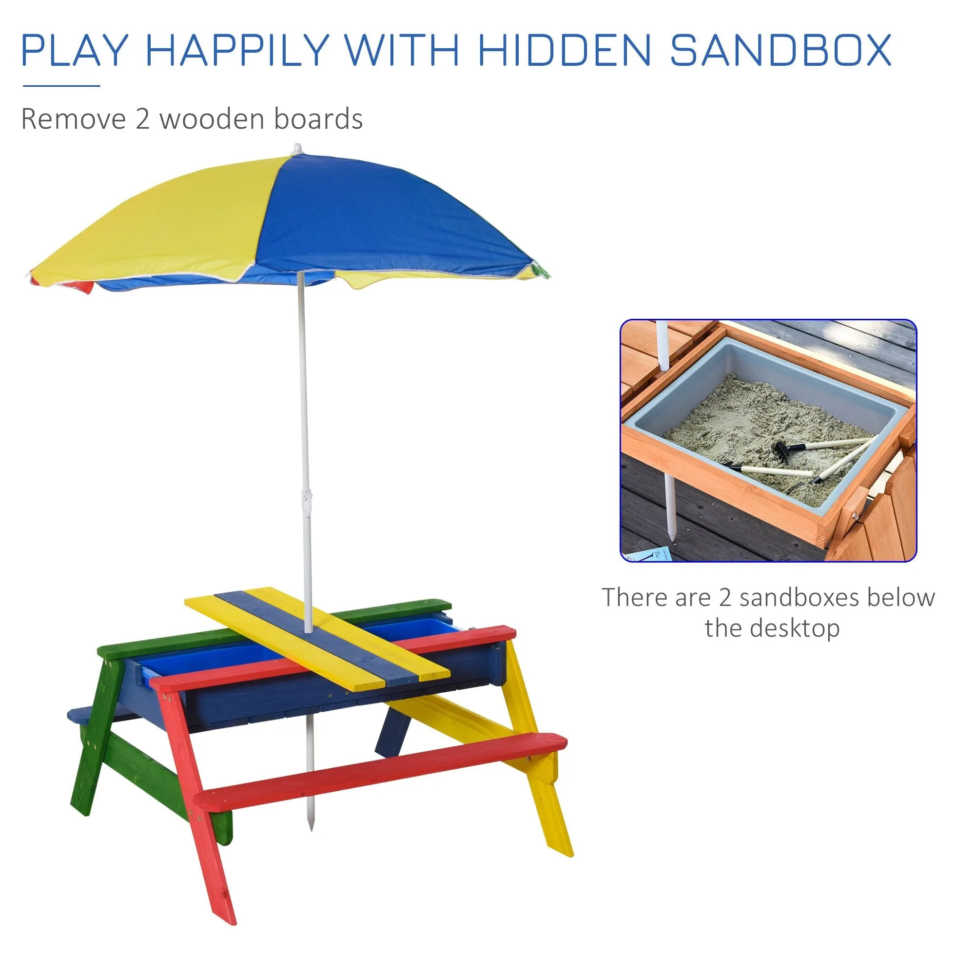 Outsunny Kids Picnic Bench - Multi-coloured