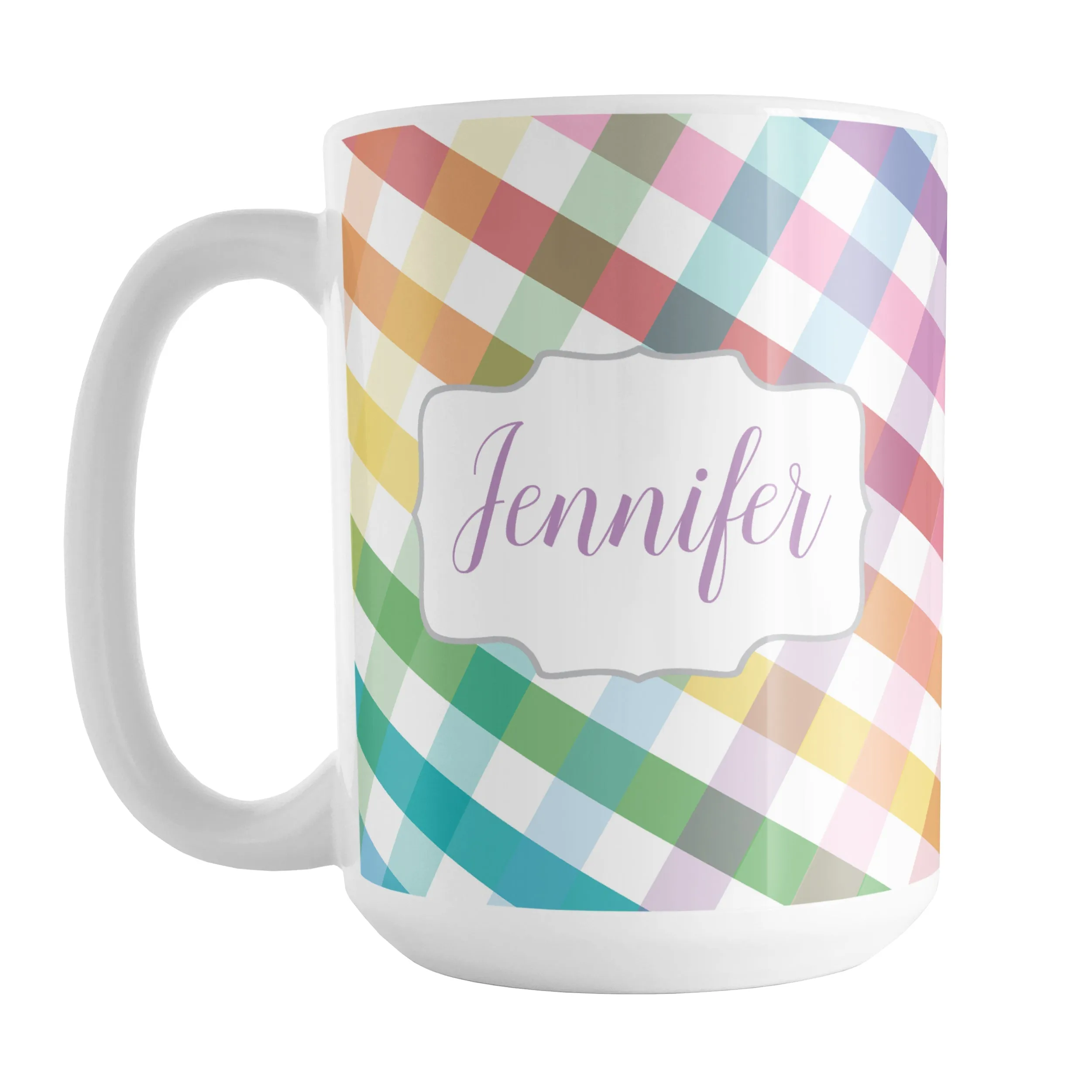 Personalized Rainbow Gingham Mug