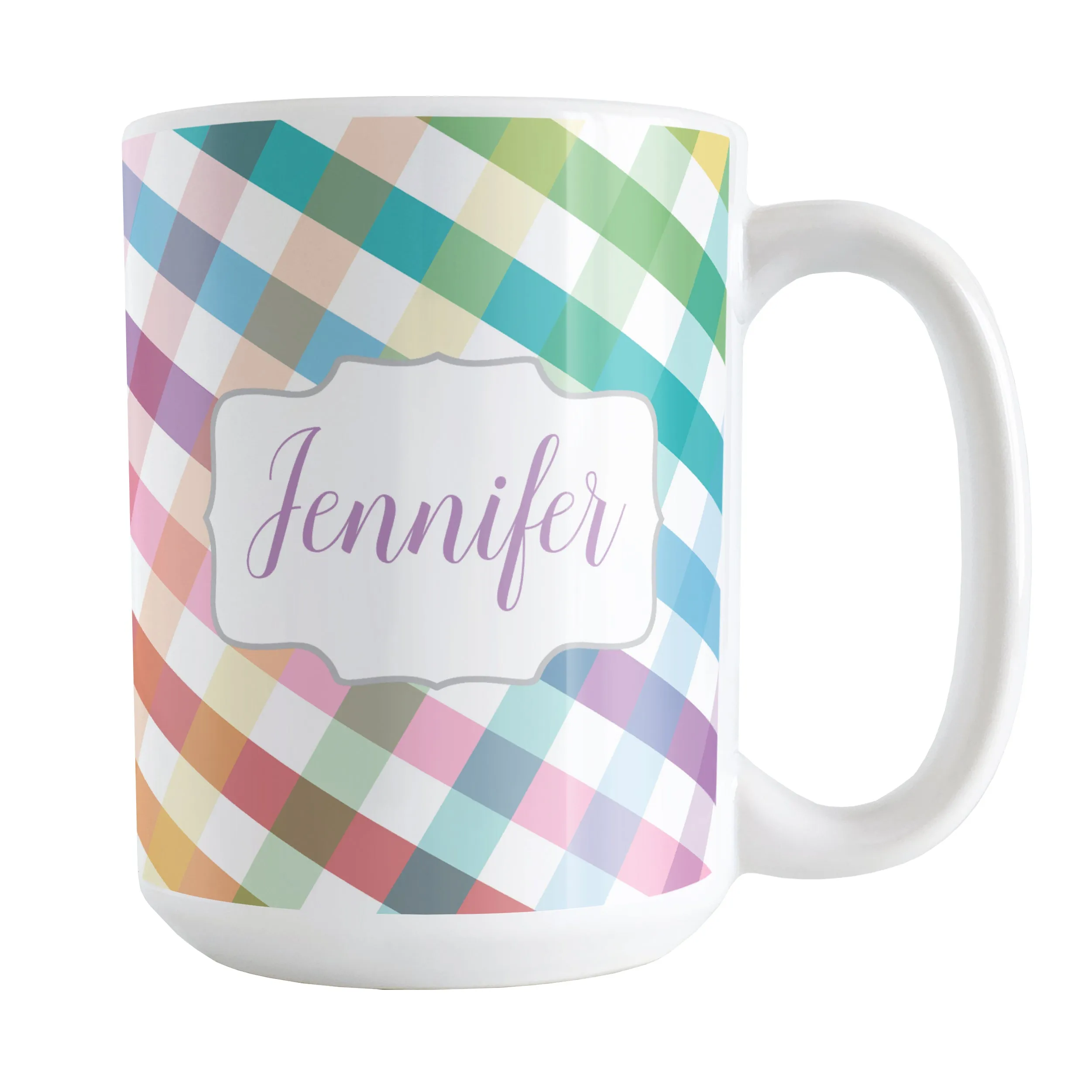 Personalized Rainbow Gingham Mug