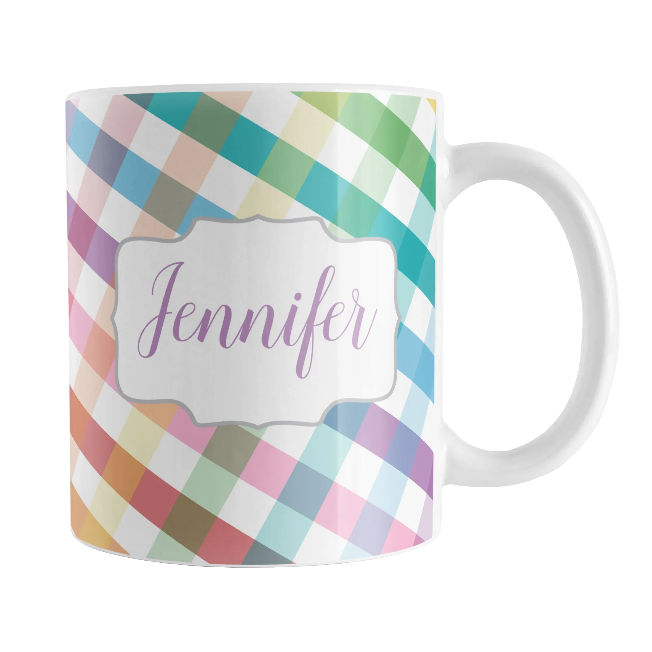Personalized Rainbow Gingham Mug