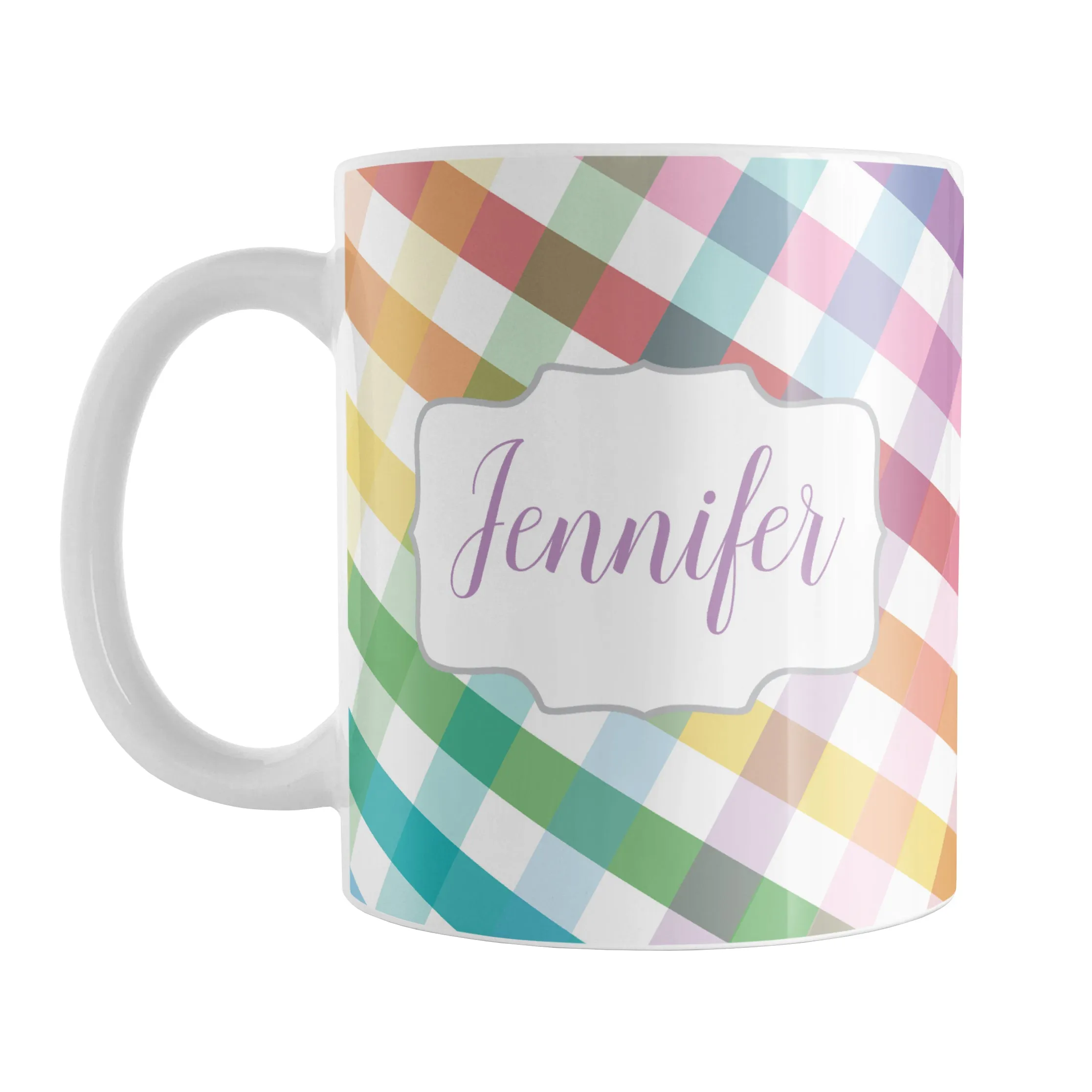 Personalized Rainbow Gingham Mug