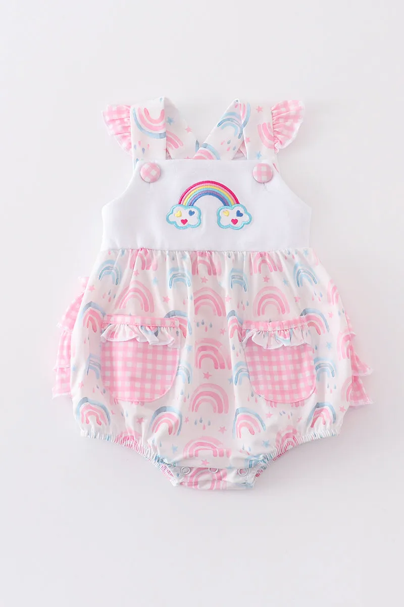 Premium pink rainbow print ruffle bubble