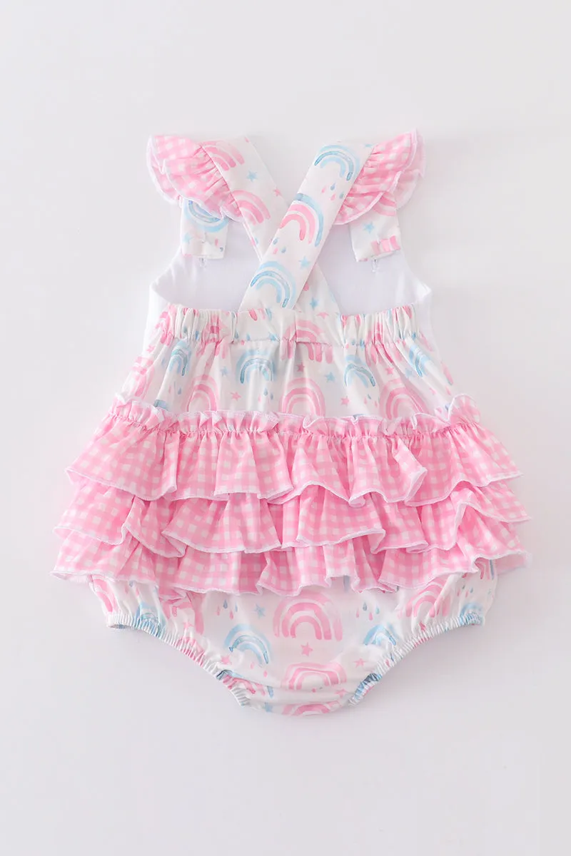 Premium pink rainbow print ruffle bubble