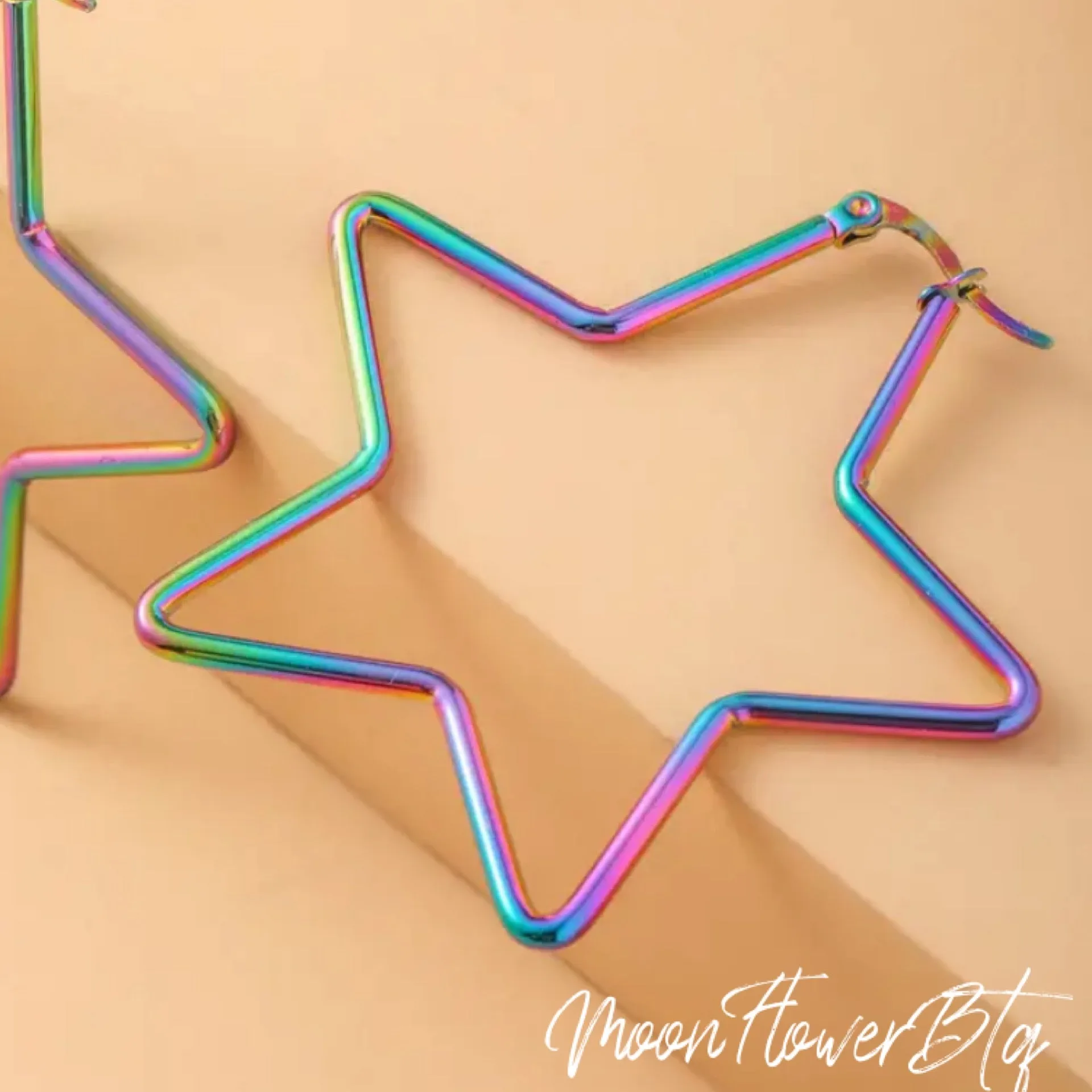 Rainbow Geometric Star Hoop Earrings