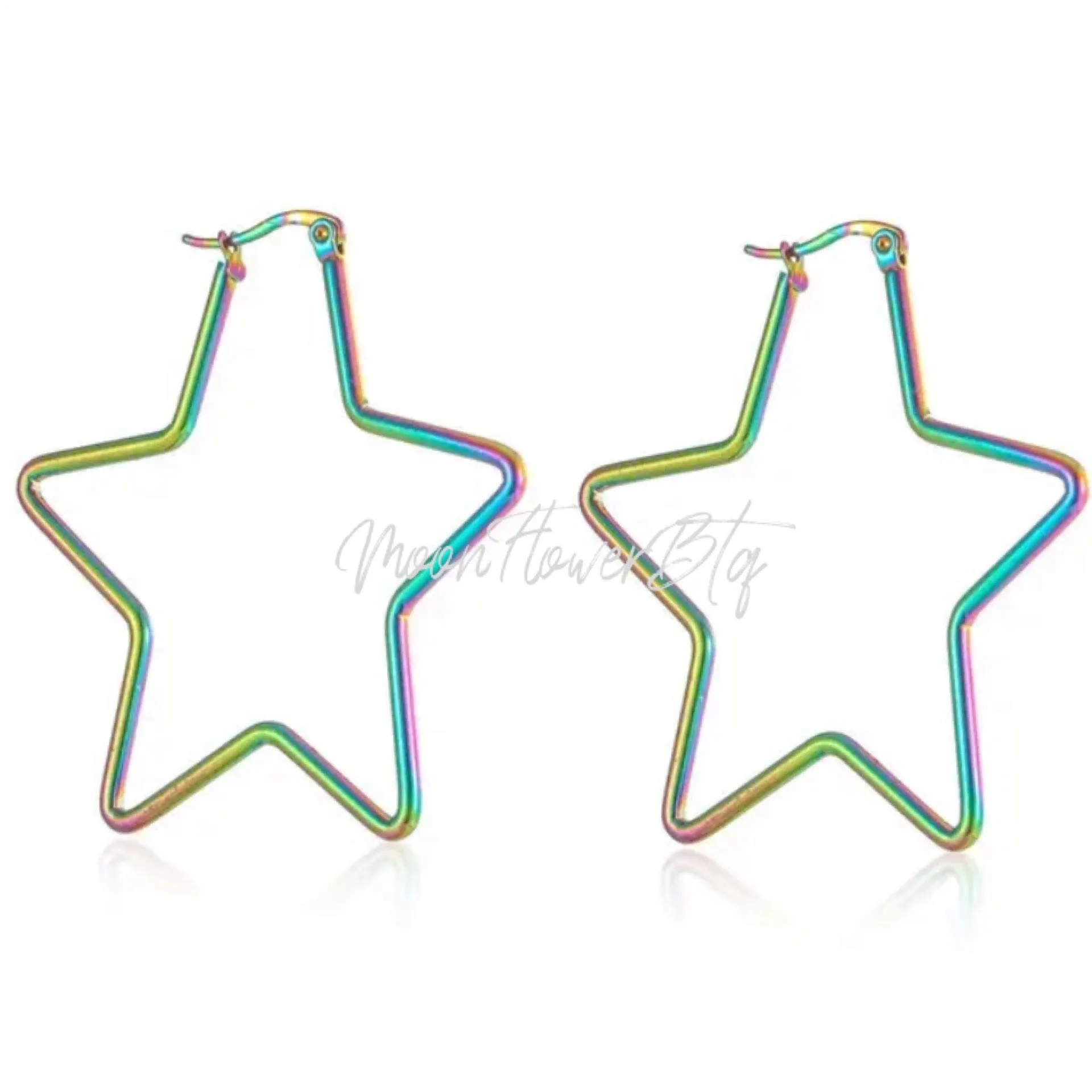 Rainbow Geometric Star Hoop Earrings