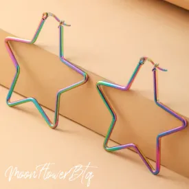 Rainbow Geometric Star Hoop Earrings