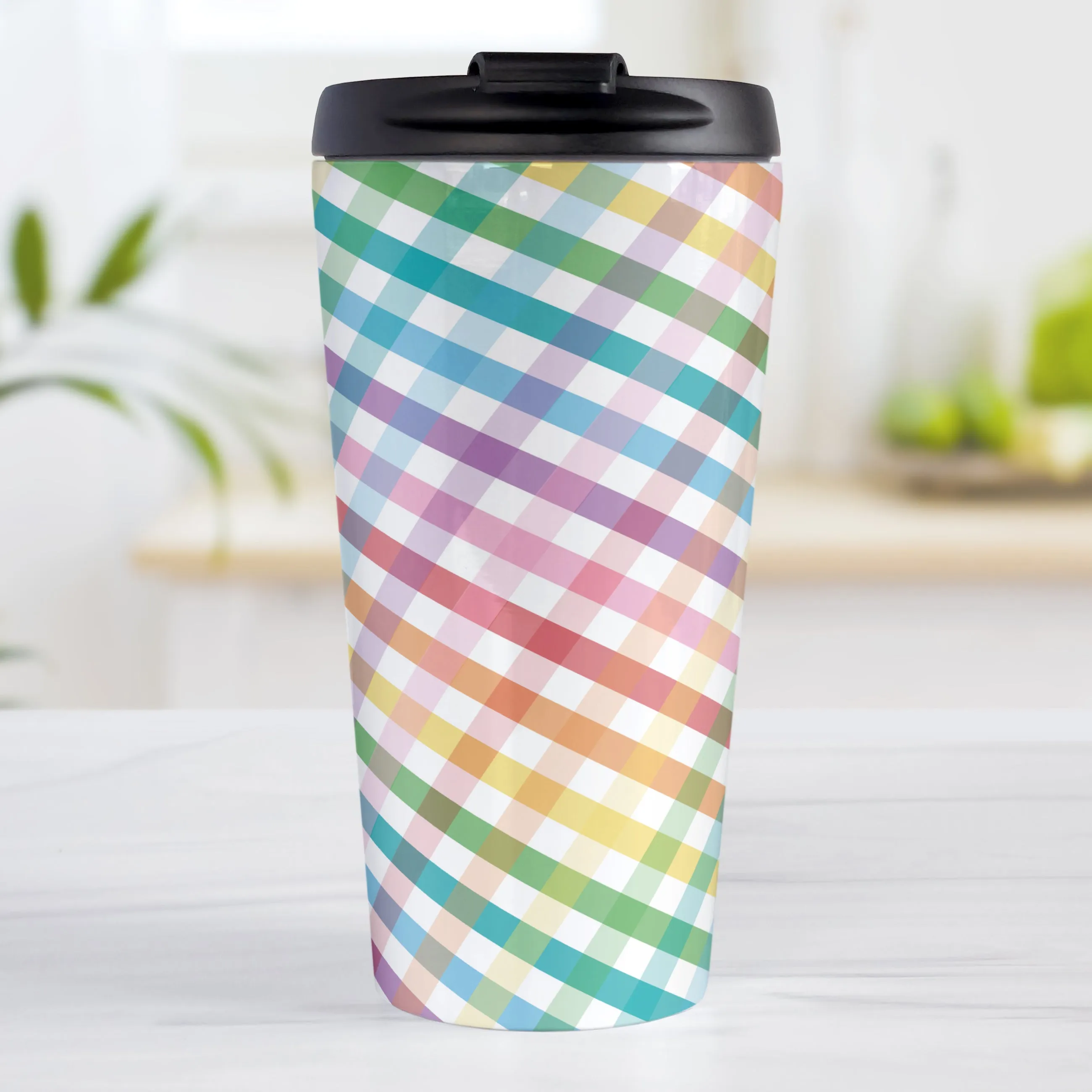 Rainbow Gingham Travel Mug
