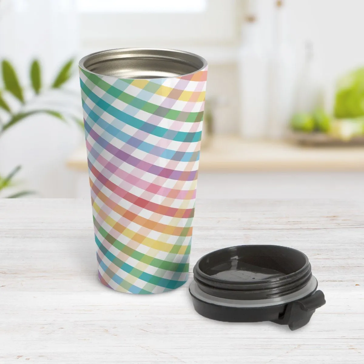 Rainbow Gingham Travel Mug