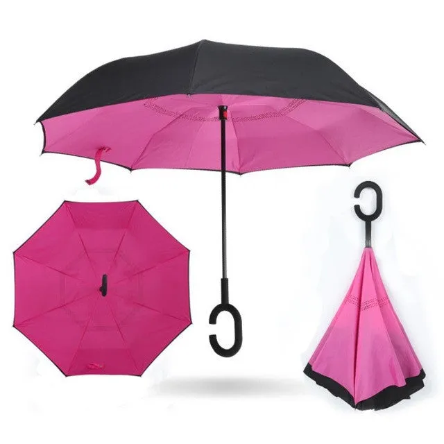 Semi-automatic Windproof Reverse Folding Umbrella Double Layer Inverted Self Stand Out Rain Gear C-Type Handle Hot Sale