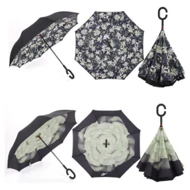 Semi-automatic Windproof Reverse Folding Umbrella Double Layer Inverted Self Stand Out Rain Gear C-Type Handle Hot Sale