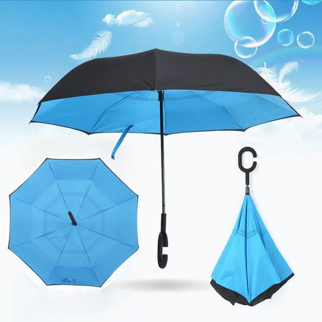 Semi-automatic Windproof Reverse Folding Umbrella Double Layer Inverted Self Stand Out Rain Gear C-Type Handle Hot Sale