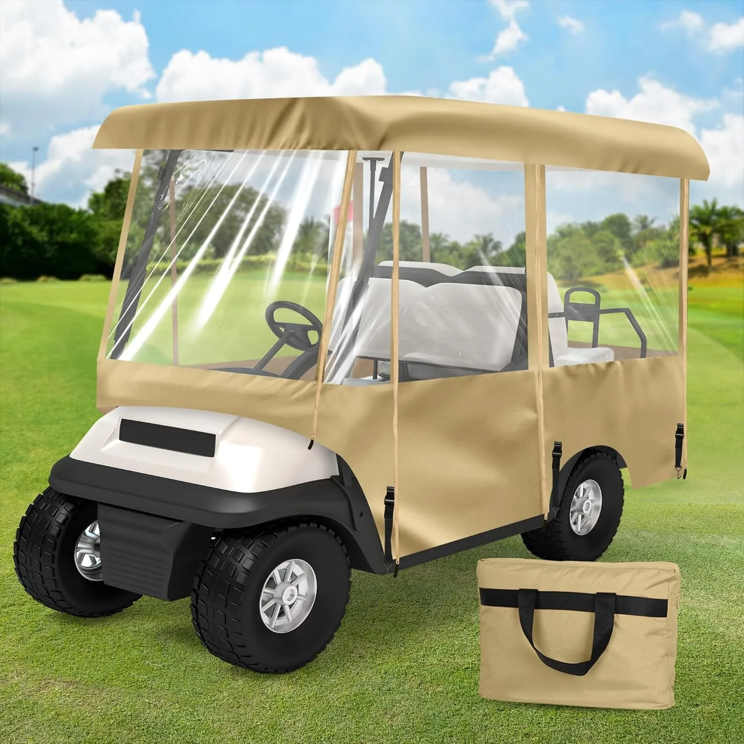 SHANTRA Golf Cart Enclosure, Golf Cart Cover for 2/4 Passengers with 4-Sided Transparent Windows, Portable & Universal Rain Cover with Carrying Bag - Waterproof