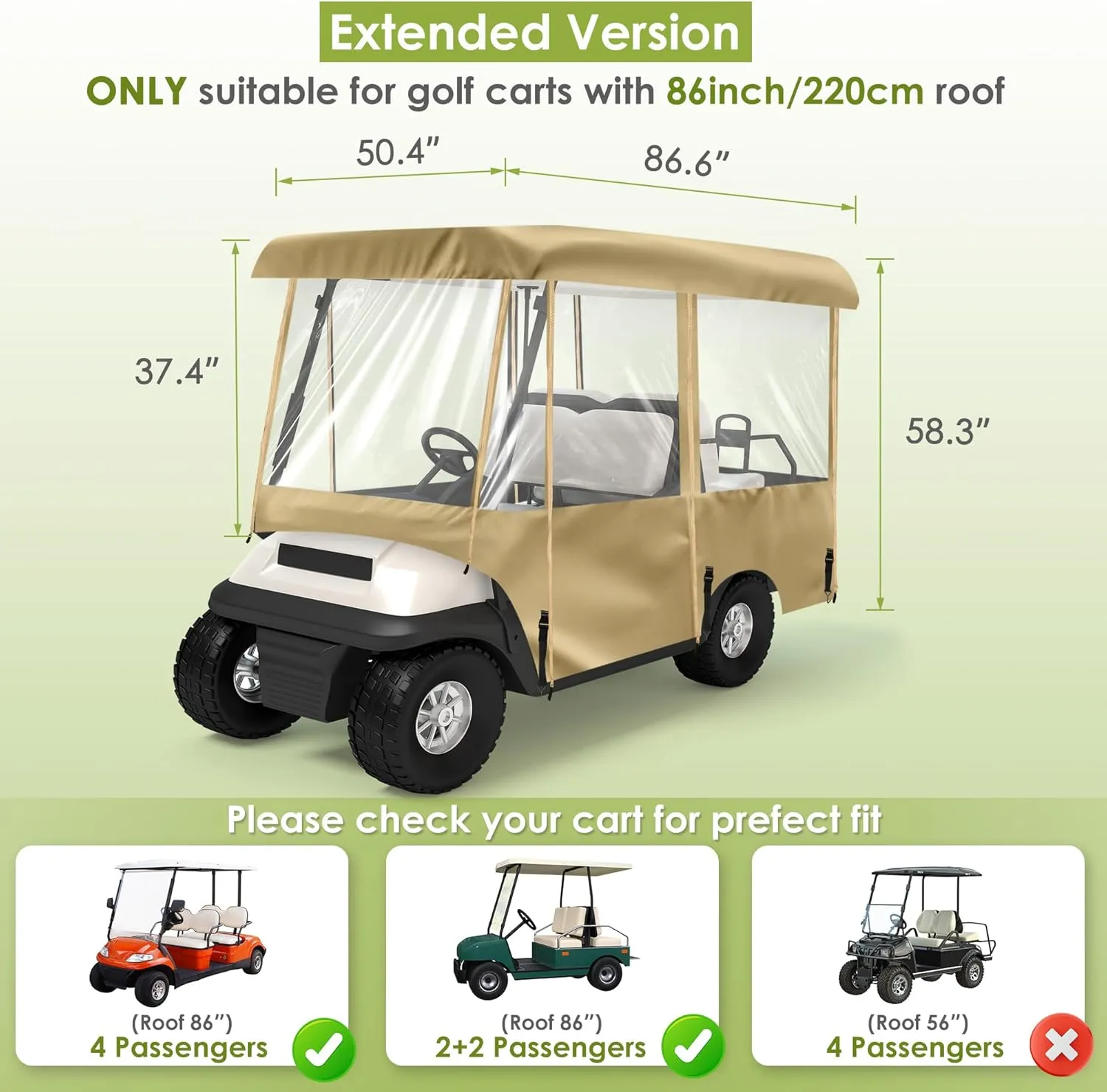 SHANTRA Golf Cart Enclosure, Golf Cart Cover for 2/4 Passengers with 4-Sided Transparent Windows, Portable & Universal Rain Cover with Carrying Bag - Waterproof