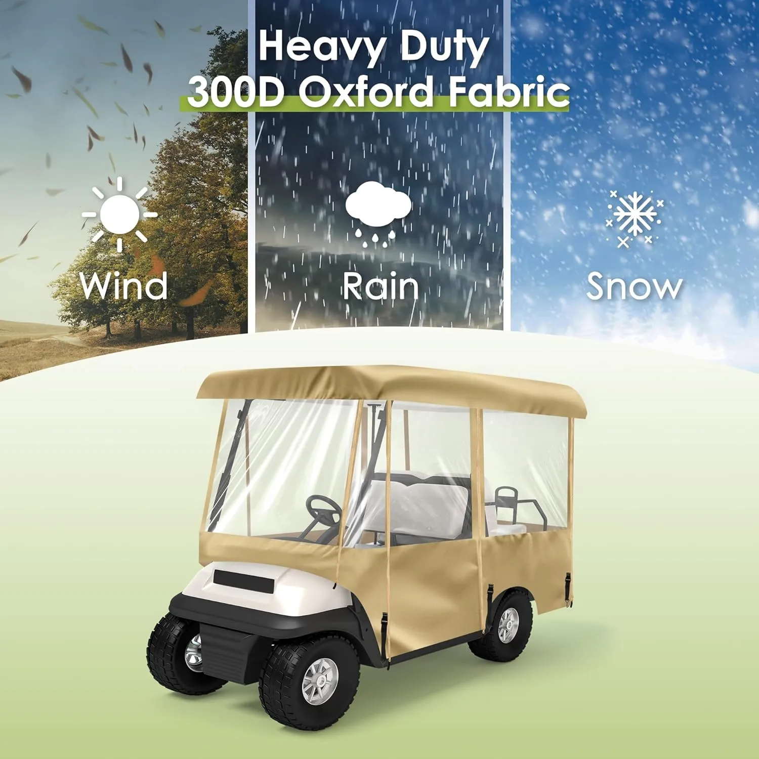 SHANTRA Golf Cart Enclosure, Golf Cart Cover for 2/4 Passengers with 4-Sided Transparent Windows, Portable & Universal Rain Cover with Carrying Bag - Waterproof