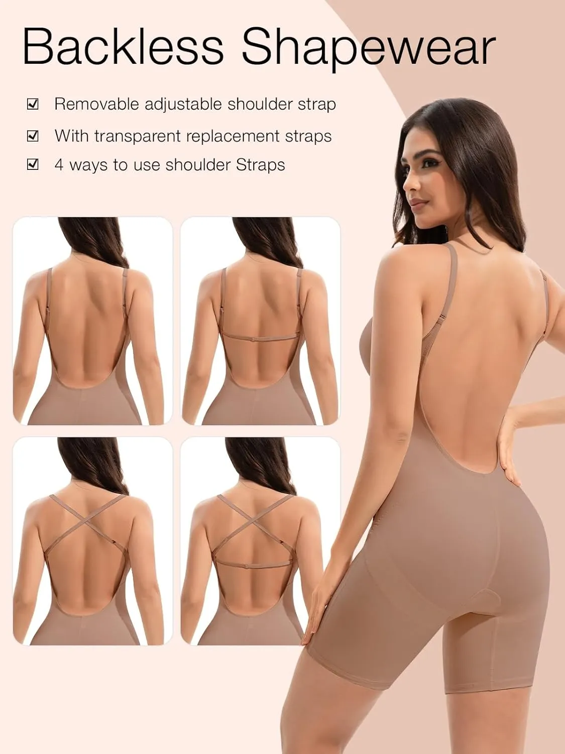 Slimers Backless Shapewear Tummy Control: Low Back Plunge Shapewear Bodysuit - Slimming Built-In Bra Full Body shaper Woman