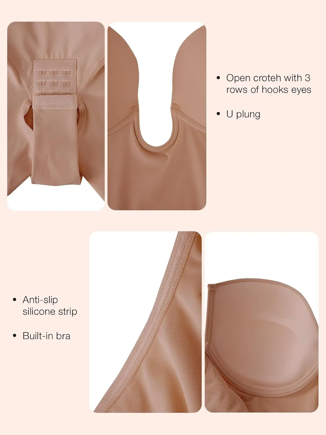 Slimers Backless Shapewear Tummy Control: Low Back Plunge Shapewear Bodysuit - Slimming Built-In Bra Full Body shaper Woman