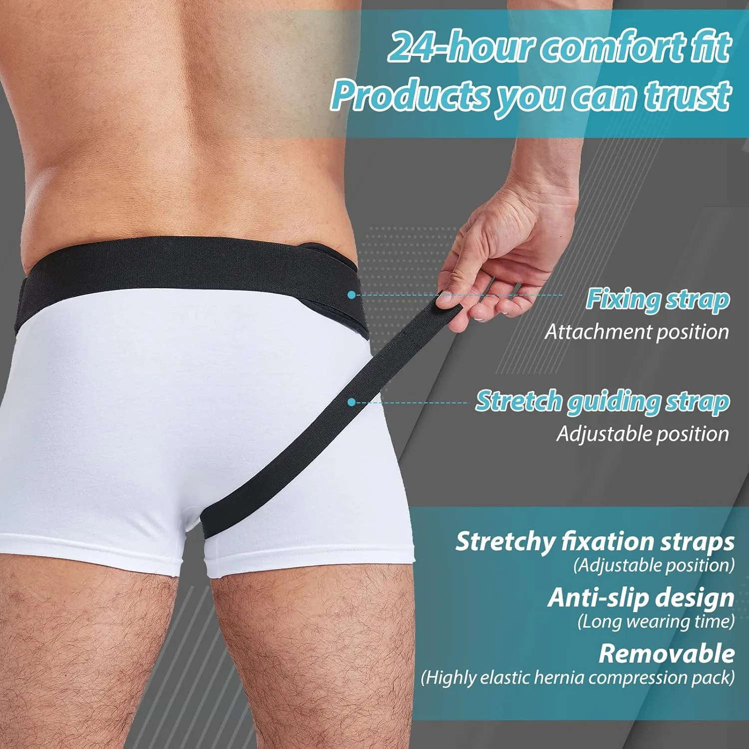 TENB Hernia Belt for Men Hernia Support Truss Inguinal or Sports Hernia, Adjustable Waist Strap with Removable Compression Pads Breathable Material (Black, Small)