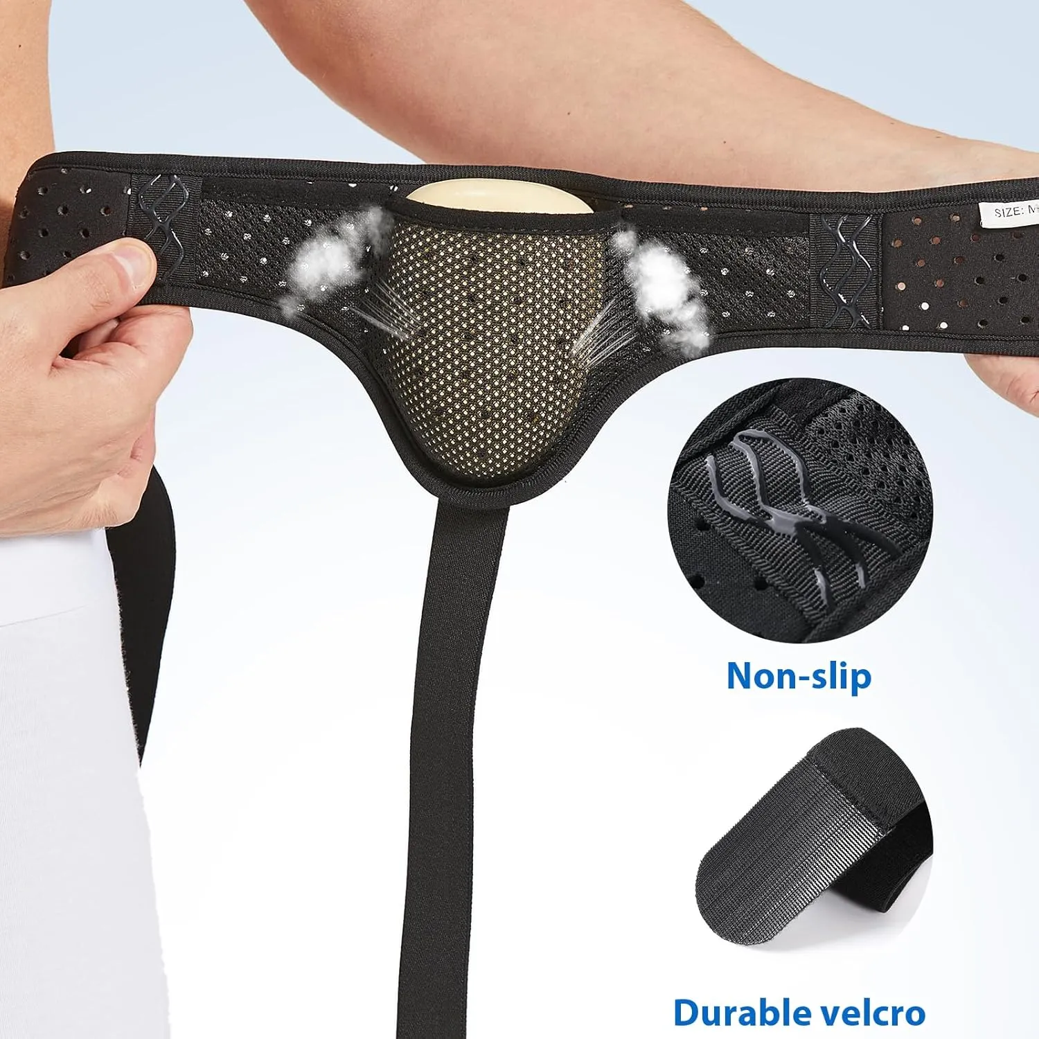 TENB Hernia Belt for Men Hernia Support Truss Inguinal or Sports Hernia, Adjustable Waist Strap with Removable Compression Pads Breathable Material (Black, Small)