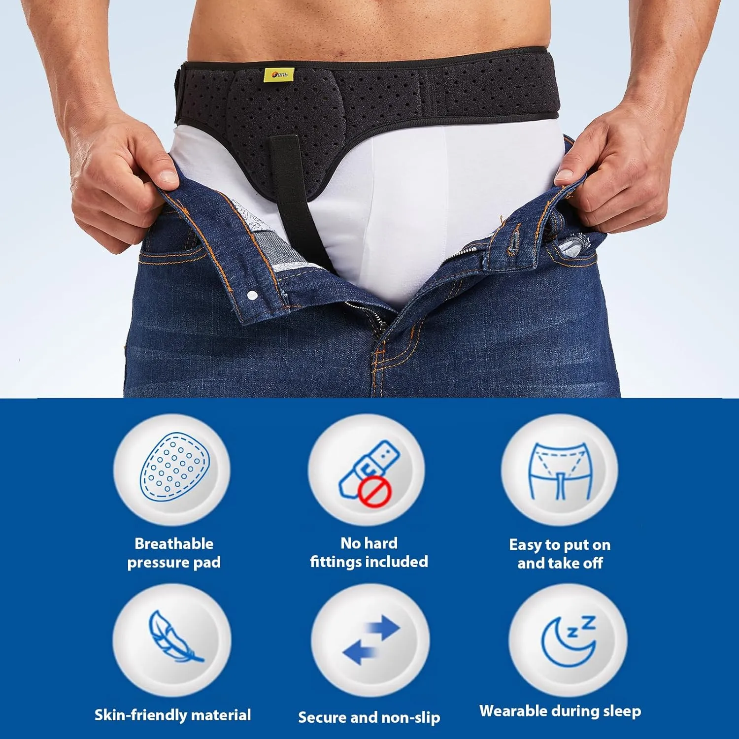TENB Hernia Belt for Men Hernia Support Truss Inguinal or Sports Hernia, Adjustable Waist Strap with Removable Compression Pads Breathable Material (Black, Small)
