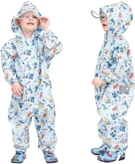 Toddler Kids Rain Suit with Hood - Waterproof Coverall One Piece for Kids (1-9 Years)