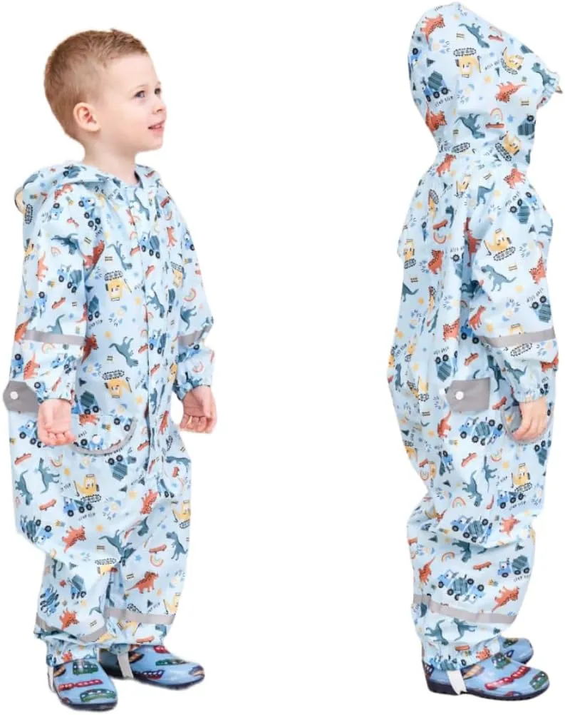 Toddler Kids Rain Suit with Hood - Waterproof Coverall One Piece for Kids (1-9 Years)