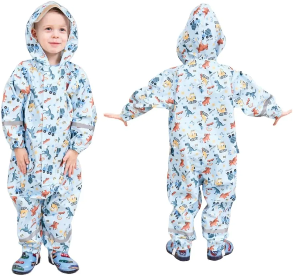 Toddler Kids Rain Suit with Hood - Waterproof Coverall One Piece for Kids (1-9 Years)