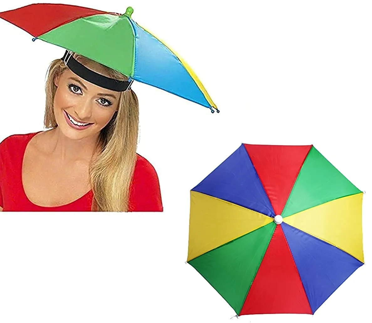 Umbrella Hat for Protection from Rain and Sun, Hands-Free Adjustable Elastic, Size Fits All Ages, Kids, Men & Women Umbrella