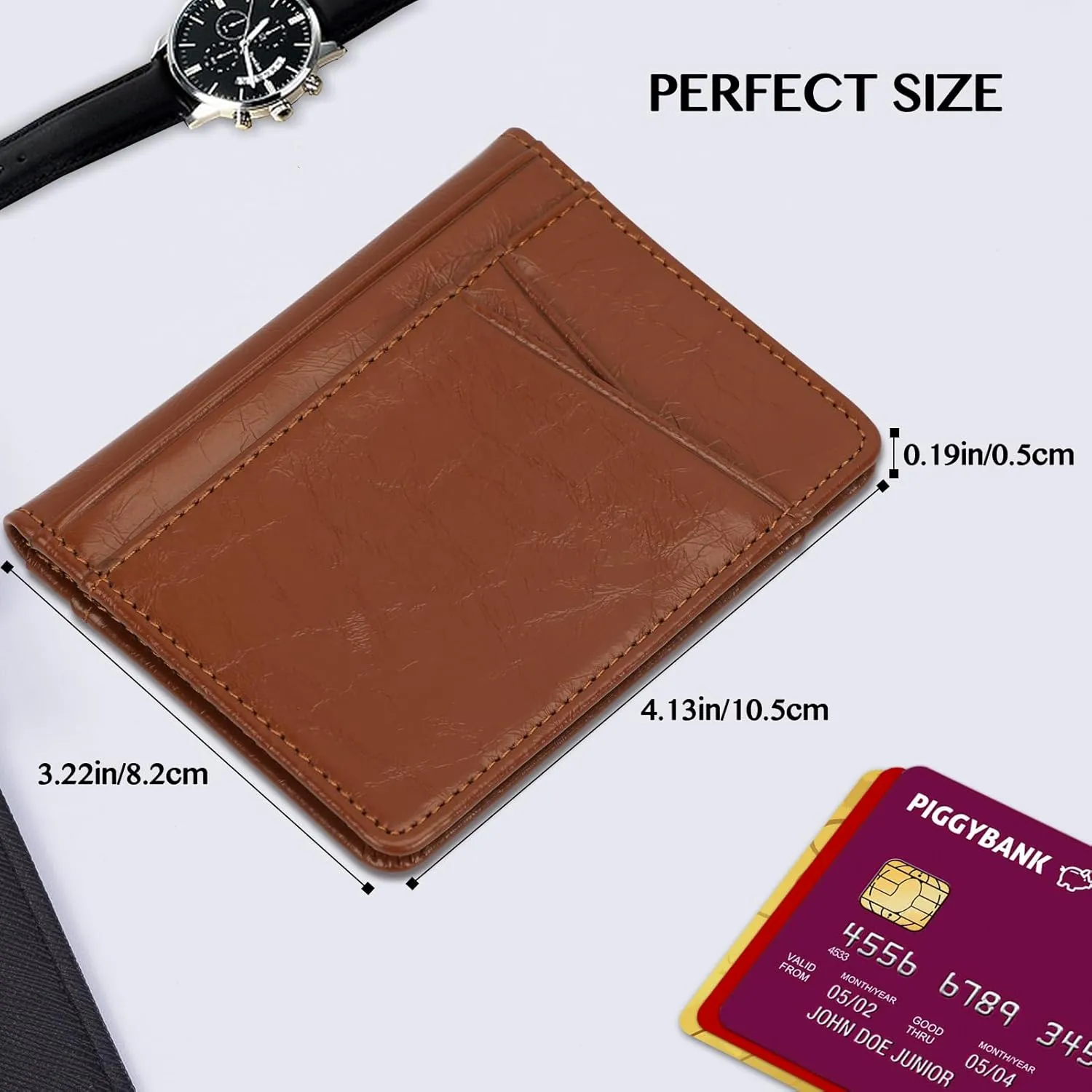 Unaone Slim Minimalist Wallet - Premium Leather Card Holder RFID Blocking Card Case with 8 Card Slots and 2 ID Window, Crackle Brown