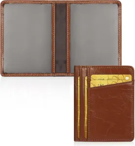 Unaone Slim Minimalist Wallet - Premium Leather Card Holder RFID Blocking Card Case with 8 Card Slots and 2 ID Window, Crackle Brown