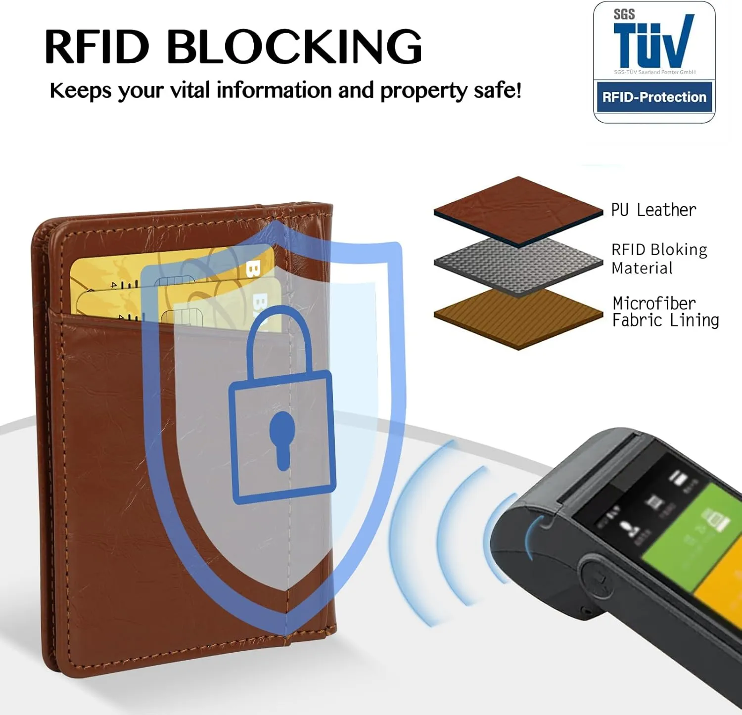 Unaone Slim Minimalist Wallet - Premium Leather Card Holder RFID Blocking Card Case with 8 Card Slots and 2 ID Window, Crackle Brown