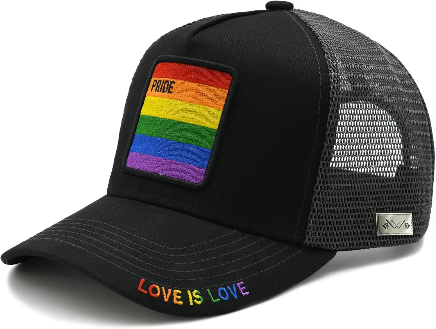 Unisex Pride Trucker Hat, LGBT Rainbow Stripes Embroidered Baseball Cap, Adjustable Snapback Mesh Hat for Men Women