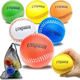 Urspasol Soft Baseballs,Foam Baseballs for Kids Catching and Batting Practice Multi-Color Toddlers Foam Ball for Indoor Outdoor Play with Carrying Bag Baseball Gifts for Boys Girls 6 Pack