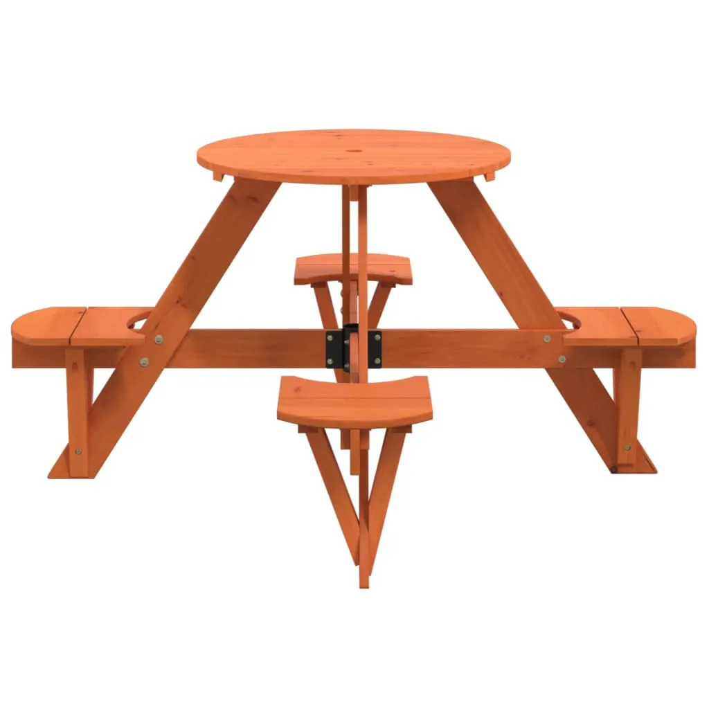 vidaXL Picnic Table for 4 Kids with Umbrella Hole Round Solid Wood Fir