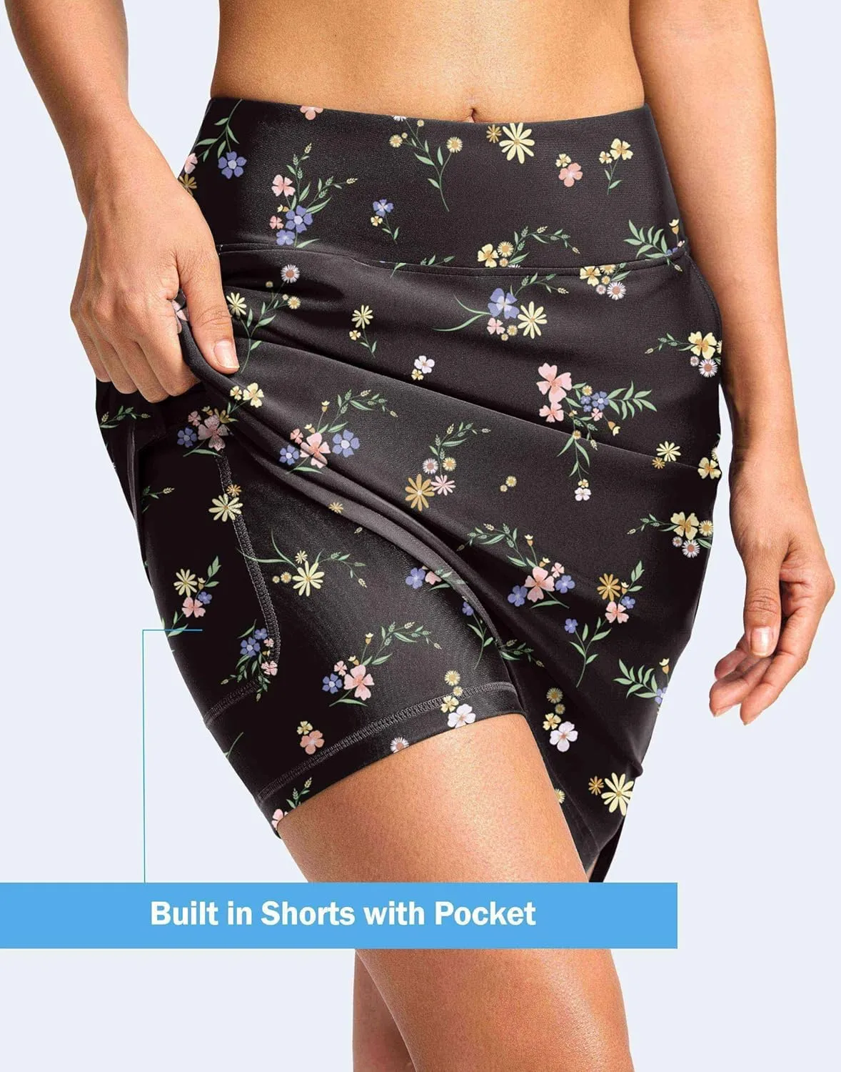 Viodia Women's 20" Long Swim Skirt Skort High Waisted Modest Bathing Suit Swimsuit Bottoms Beach Tankini Bikini with Skirt